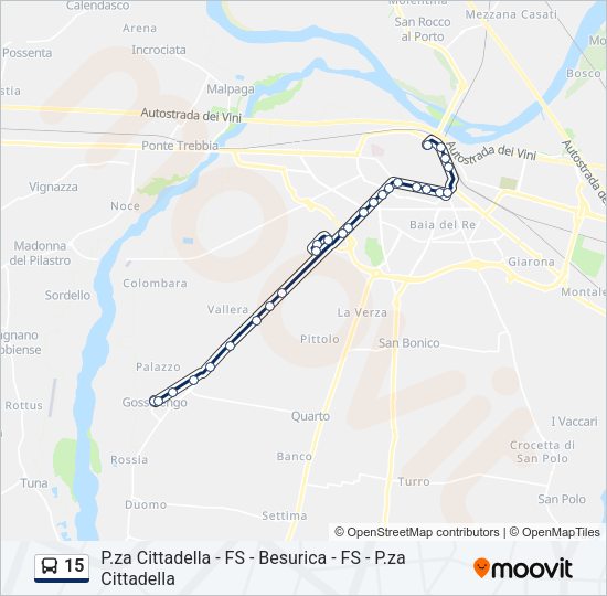 Percorso linea bus 15