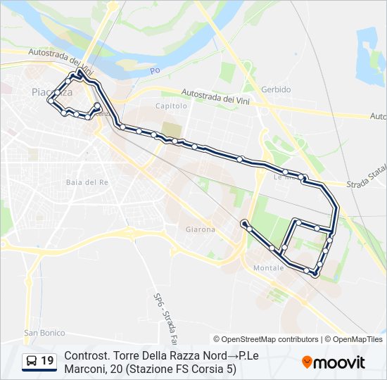 Percorso linea bus 19