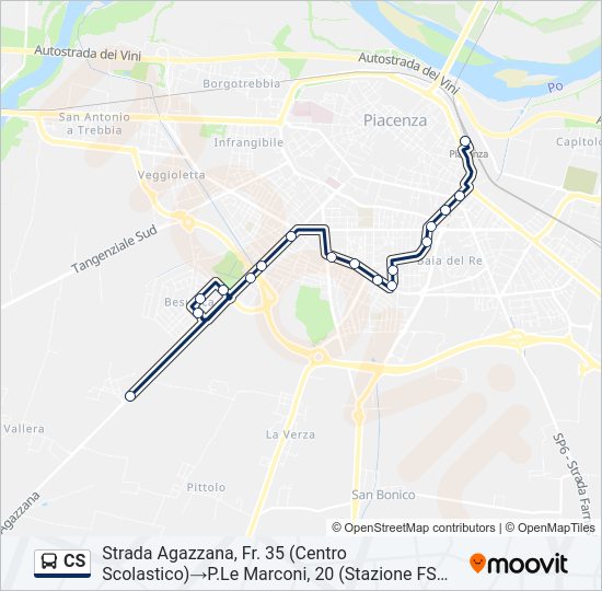 Percorso linea bus CS