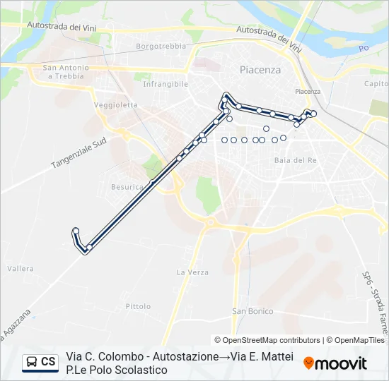 Percorso linea bus CS