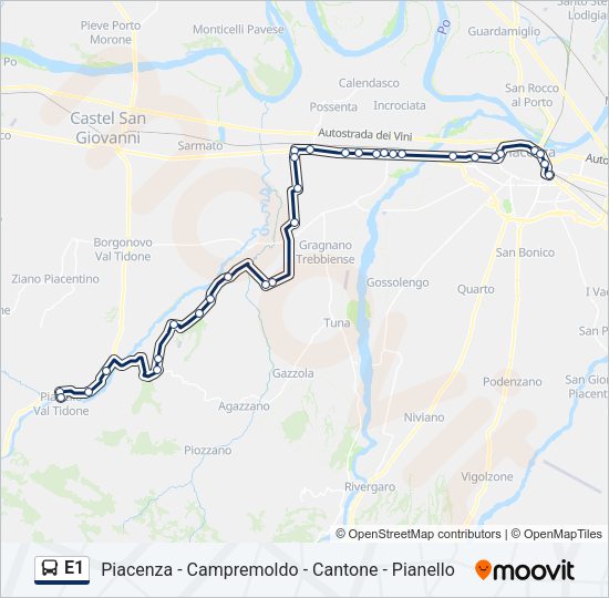 Percorso linea bus E1