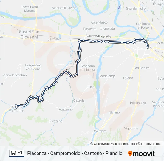 E1 Bus Line Map