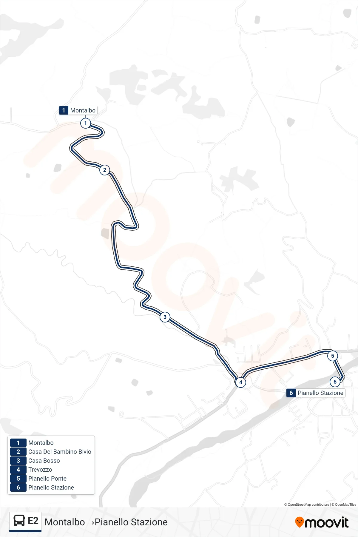 Linea E2 bus (Montalbo→Pianello Stazione) - Percorsi e fermate sulla mappa