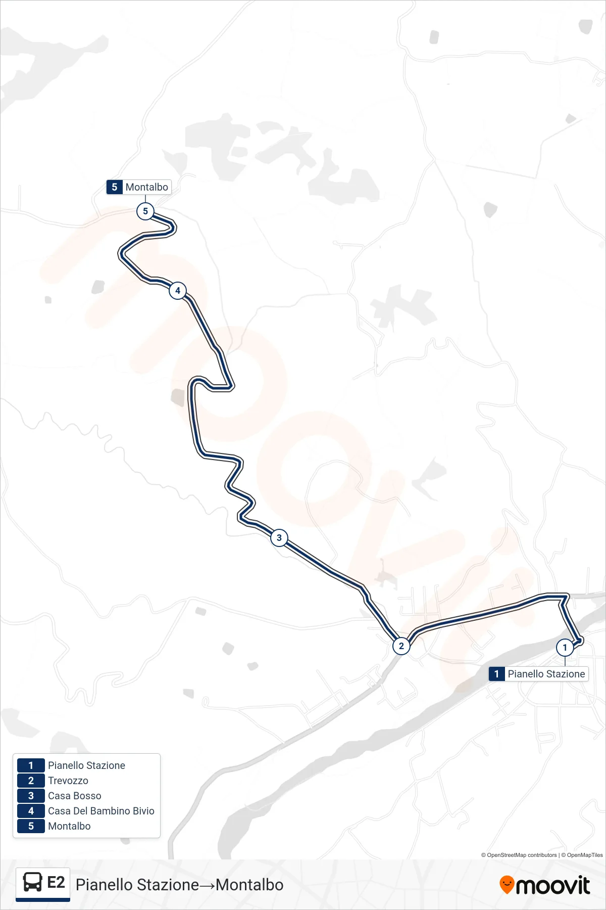 Linea E2  bus (Pianello Stazione‎→Montalbo) - Percorsi e fermate sulla mappa