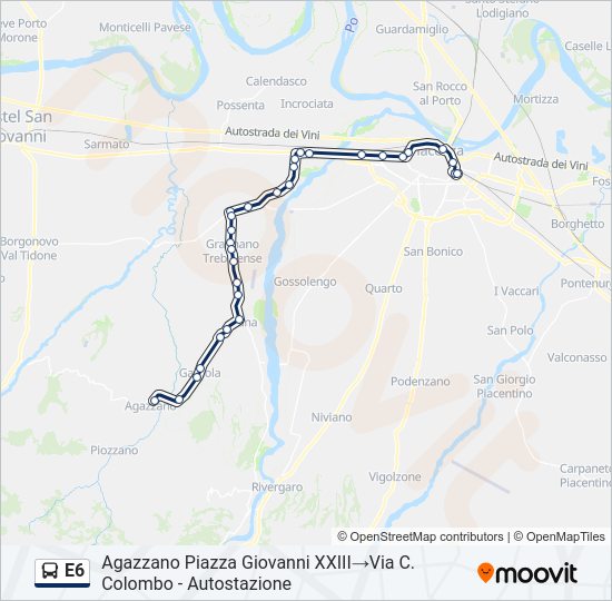 Percorso linea bus E6