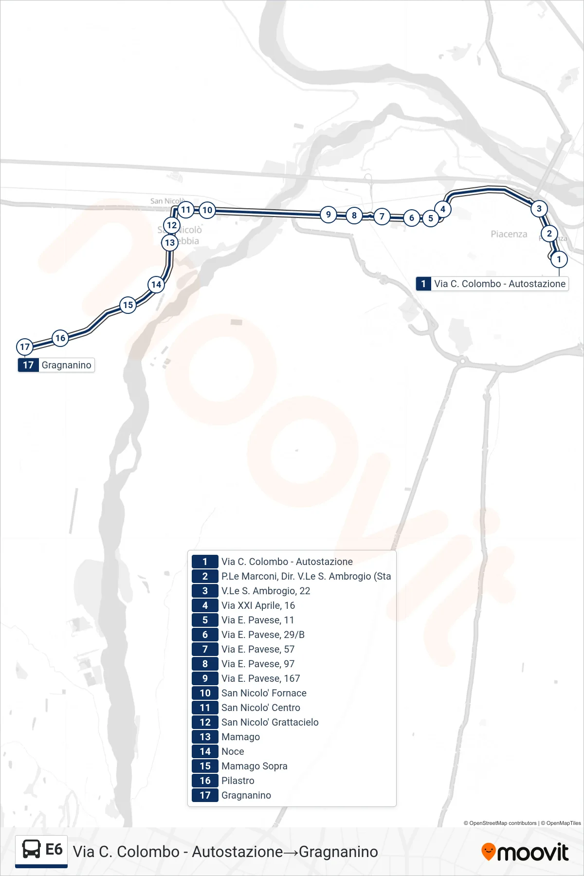 Linea E6  bus (Via C. Colombo - Autostazione‎→Gragnanino) - Percorsi e fermate sulla mappa