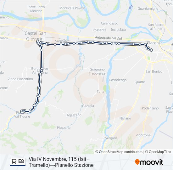 Percorso linea bus E8