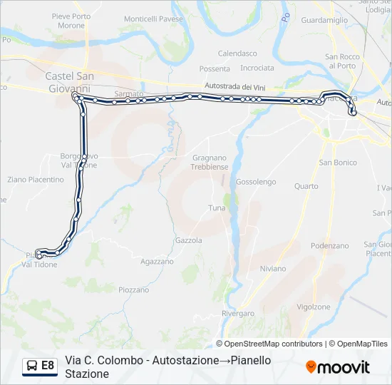 E8 Bus Line Map