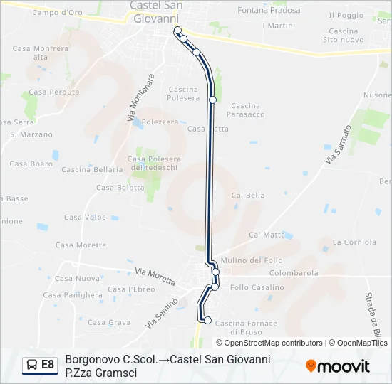 Percorso linea bus E8