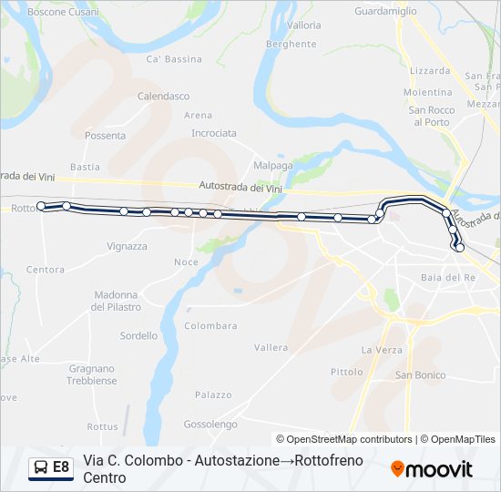 Percorso linea bus E8