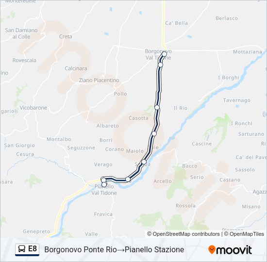 Percorso linea bus E8