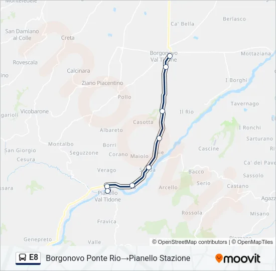 Percorso linea bus E8