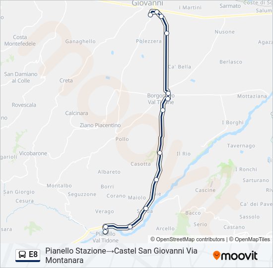 Percorso linea bus E8