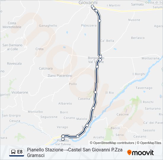 Percorso linea bus E8
