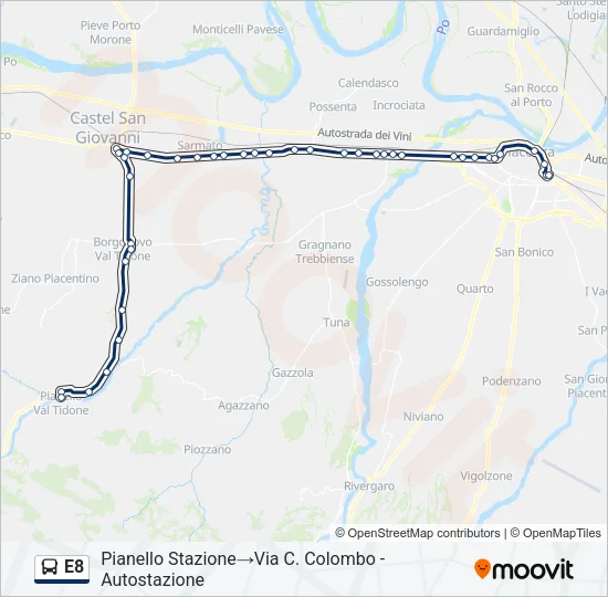 E8 Bus Line Map