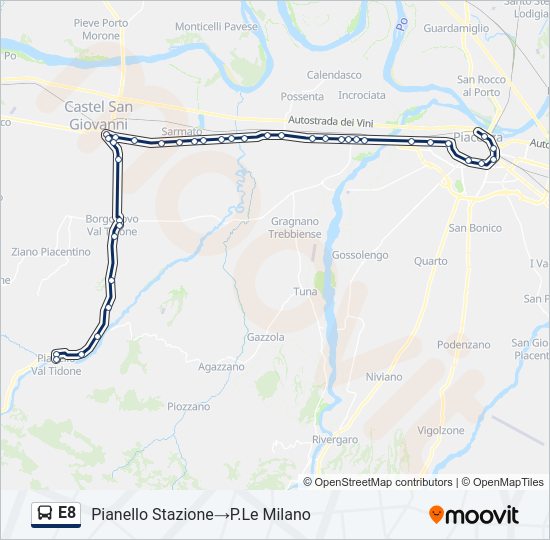 Percorso linea bus E8