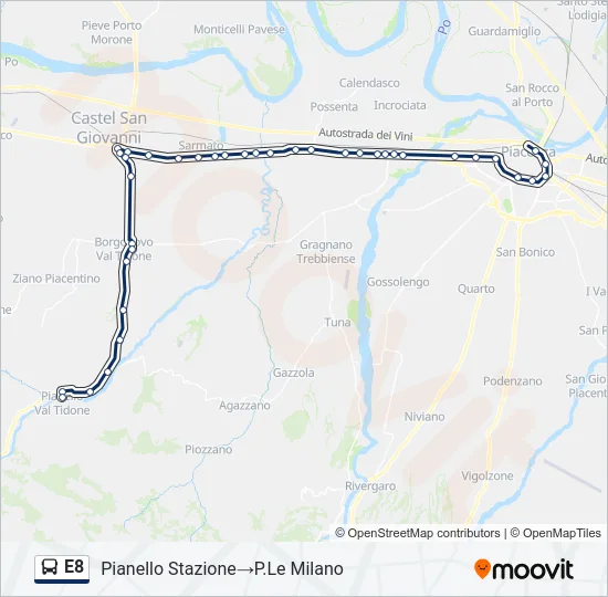 E8 Bus Line Map