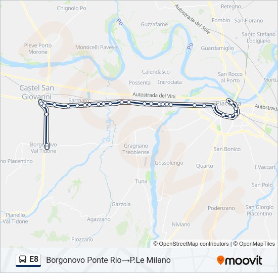 Percorso linea bus E8