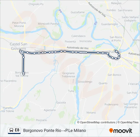 E8 Bus Line Map