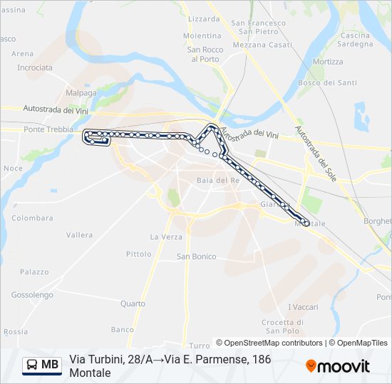 Percorso linea bus MB