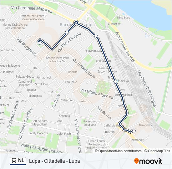 Percorso linea bus NL
