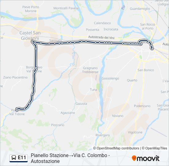 Percorso linea bus E11