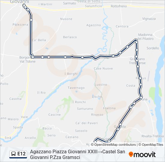 Percorso linea bus E12
