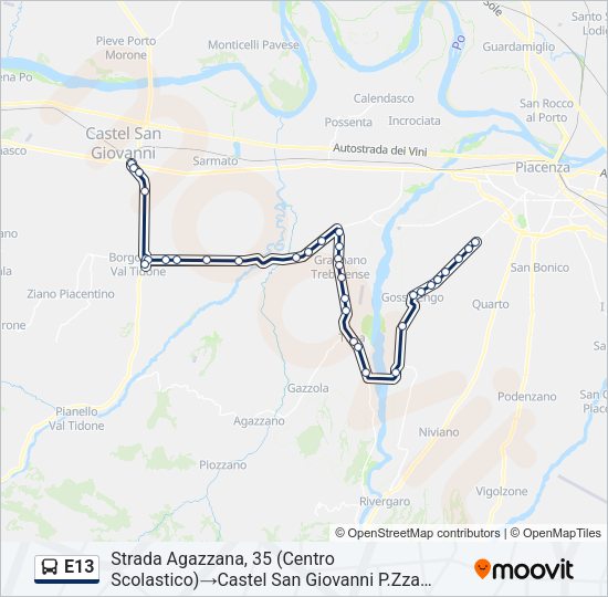 Percorso linea bus E13