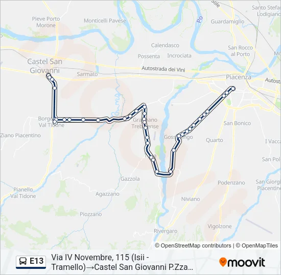 E13 Bus Line Map