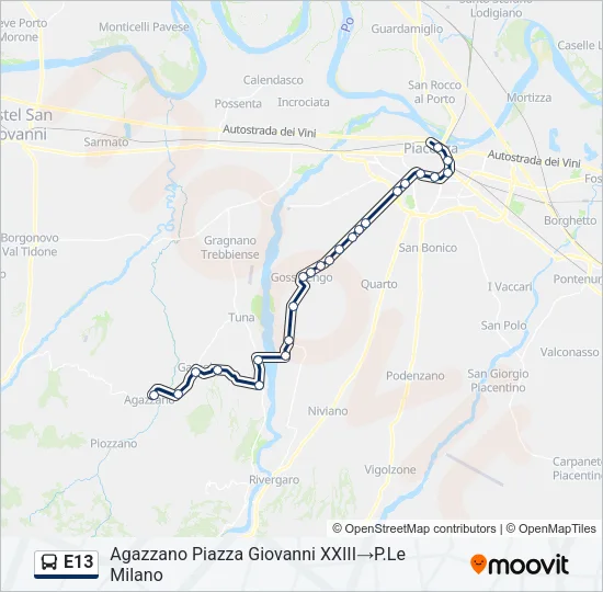 E13 Bus Line Map