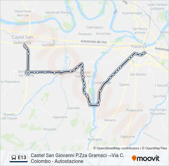 E13 Bus Line Map