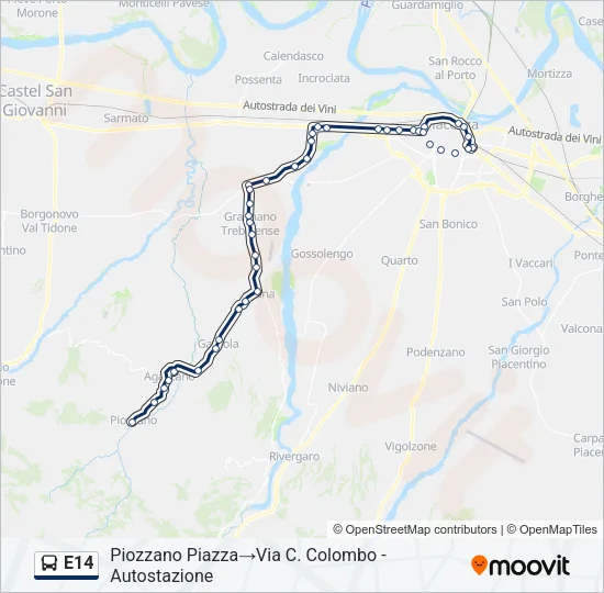 E14 Bus Line Map