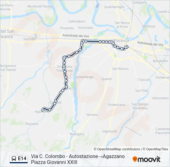 E14 Bus Line Map