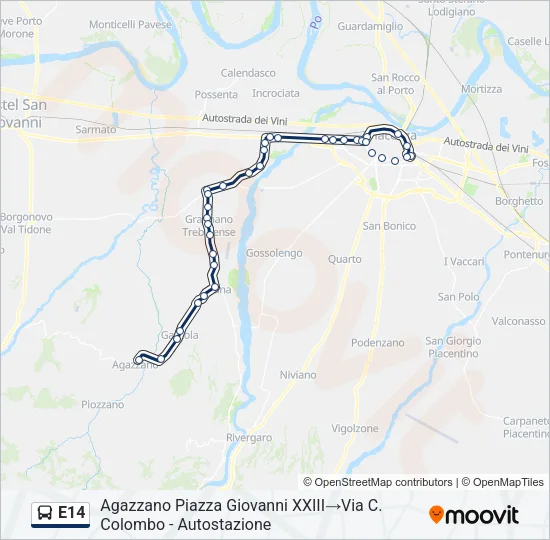 E14 Bus Line Map