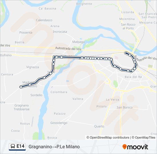 Percorso linea bus E14