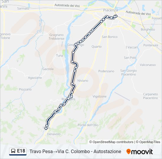 Percorso linea bus E18