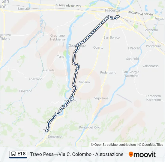 E18 Bus Line Map