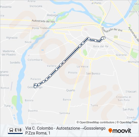 Percorso linea bus E18