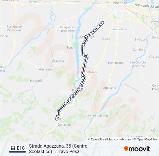 Percorso linea bus E18