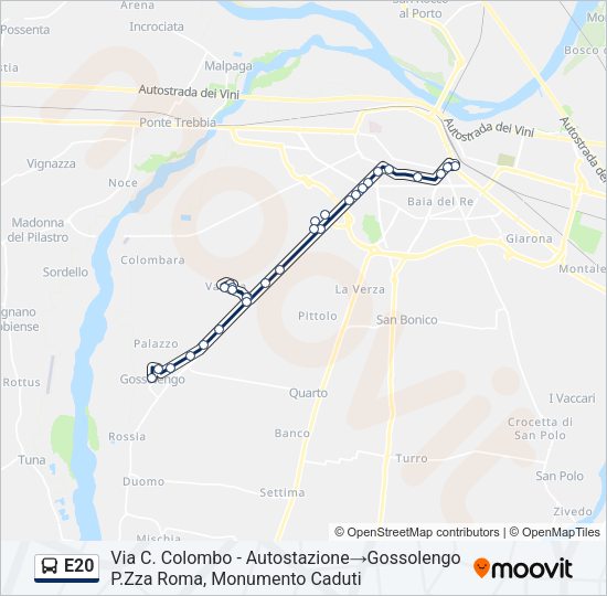 Percorso linea bus E20