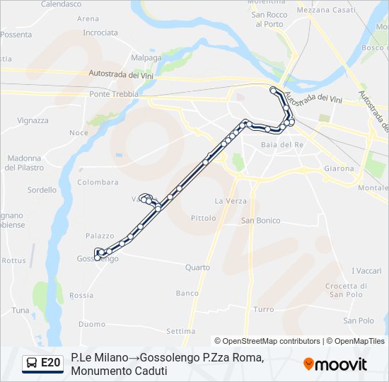 Percorso linea bus E20