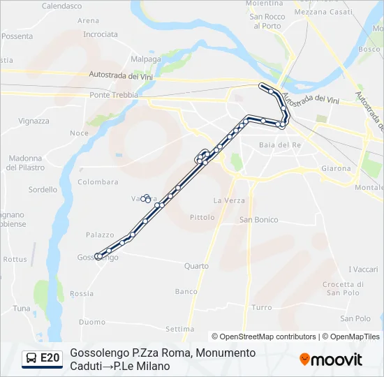Percorso linea bus E20