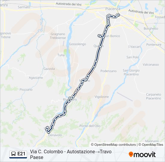 Percorso linea bus E21