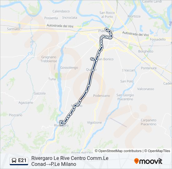 Percorso linea bus E21