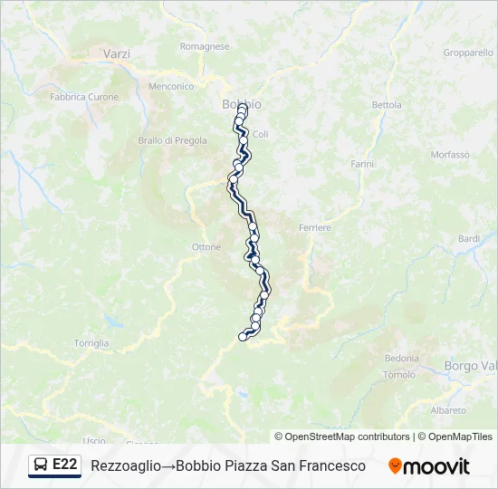 E22 Postcode Map E22 Route: Schedules, Stops & Maps - Rezzoaglio→Bobbio St Francis ...
