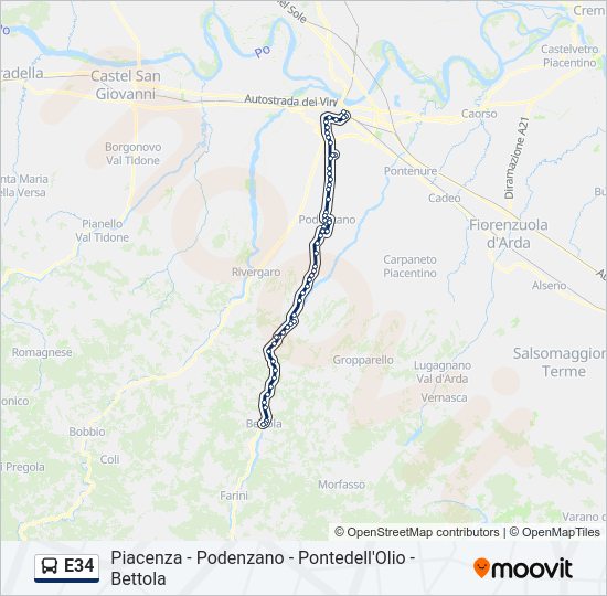 Percorso linea bus E34