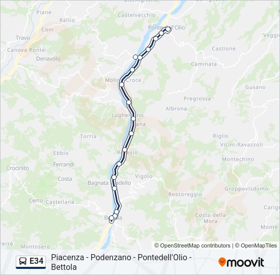 Percorso linea bus E34