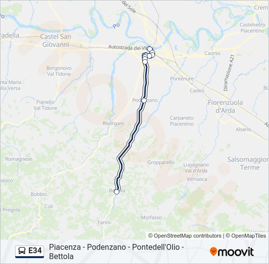Percorso linea bus E34