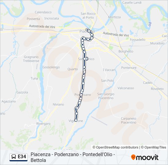 Percorso linea bus E34