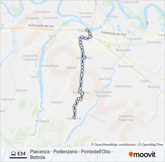 Percorso linea bus E34